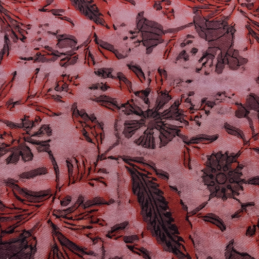 Pashmina Silk Feel Fabric with Handblocked Prints | Natural Fruit-Dyed Handblock Fabric for Sewing, Crafts & DIY - Red Flowers - Image 2