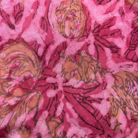 Pashmina Silk Feel Fabric with Handblocked Prints | Natural Fruit-Dyed Handblock Fabric for Sewing, Crafts & DIY - Pink Flowers - Image 2