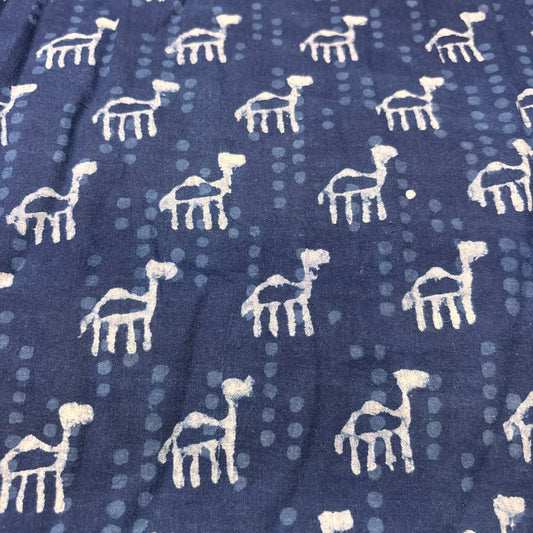 Dabu Indigo Handblock Cotton Print - Camel Pattern Print - Image 2