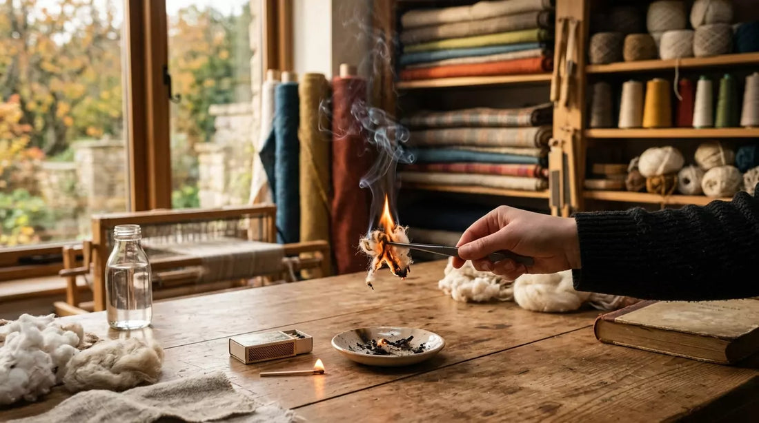 How to Identify Textile Fibers Using the Burn Test — guide to flame, smell, and ash for natural and synthetic fabrics