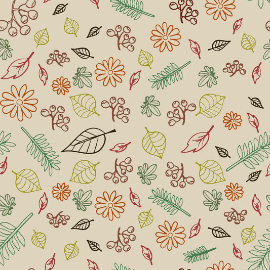 Autumn Leaves and Berries Doodle Pattern - CC - 9771 - Image 1