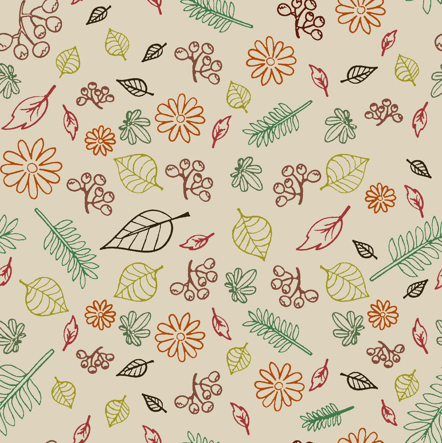 Autumn Leaves and Berries Doodle Pattern - CC - 9771 - Image 1
