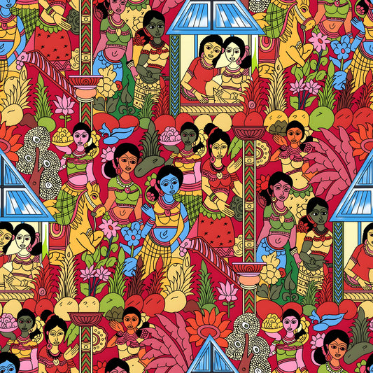 Vibrant Indian Village Life Pattern - CC - 9783 - Image 1