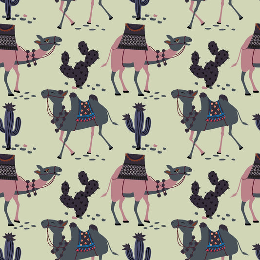 Stylized Desert Camel and Cactus Pattern - CC - 9794 - 1 - Image 1