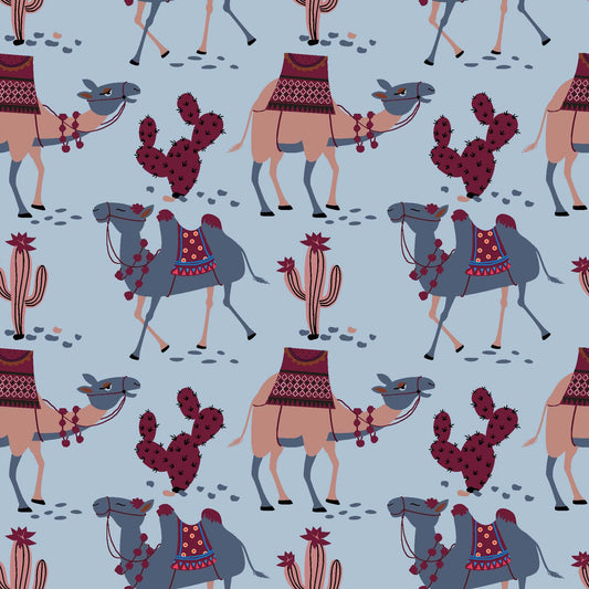 Stylized Desert Camel and Cactus Pattern - CC - 9794 - 2 - Image 1