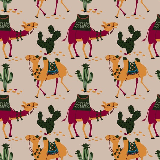 Stylized Desert Camel and Cactus Pattern - CC - 9794 - 3 - Image 1