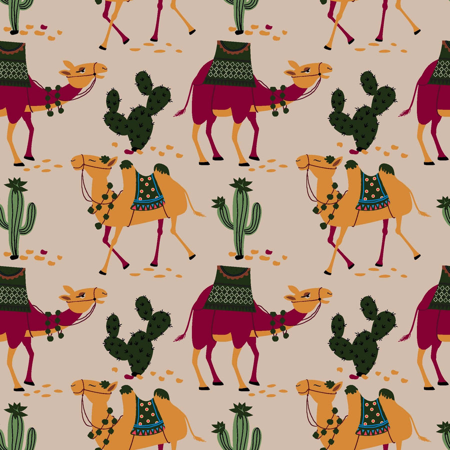 Stylized Desert Camel and Cactus Pattern - CC - 9794 - 3 - Image 1