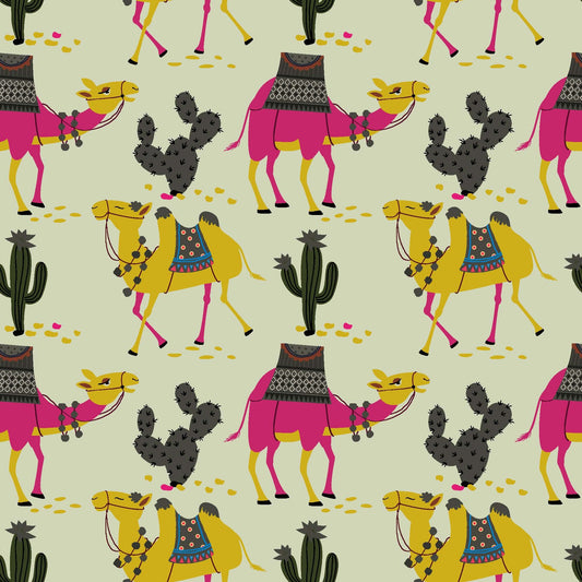 Stylized Desert Camel and Cactus Pattern - CC - 9794 - Image 1