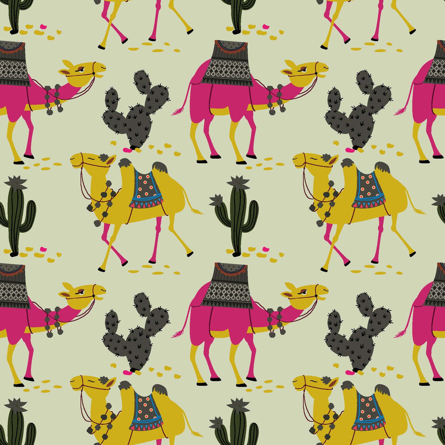 Stylized Desert Camel and Cactus Pattern - CC - 9794 - Image 1