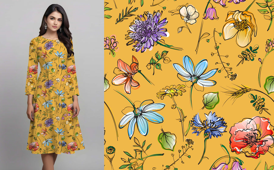 Vibrant Wildflower Sketch Pattern - CC - 9989 - Image 1