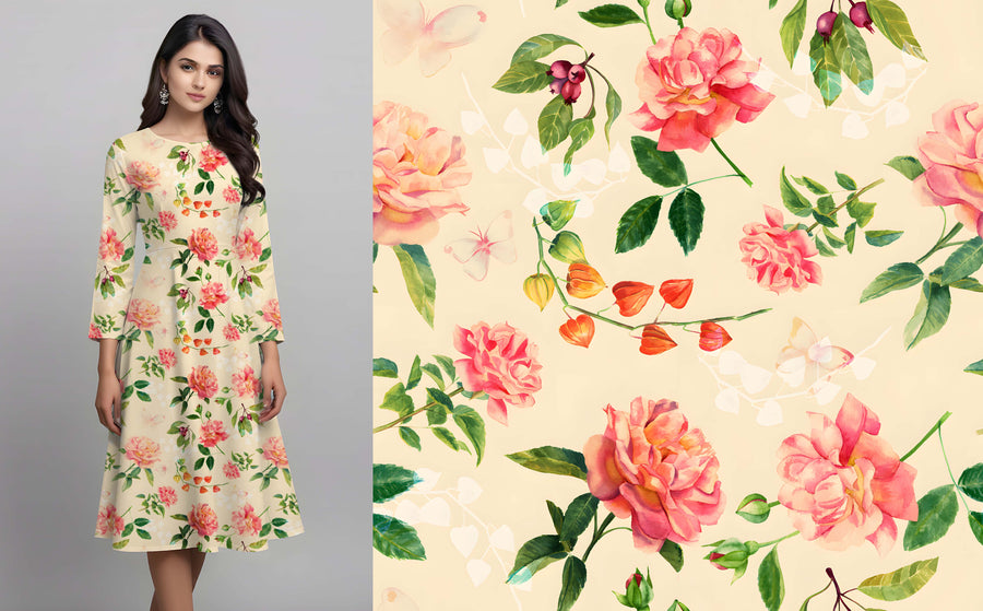 Watercolor Rose and Berry Pattern - CC - 9996 - Image 1