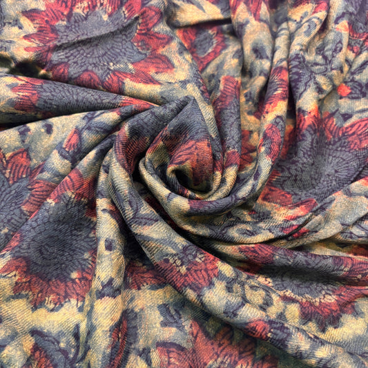 Pashmina Silk Feel Fabric with Handblocked Prints | Natural Fruit-Dyed Handblock Fabric for Sewing, Crafts & DIY - Light Green - Image 1