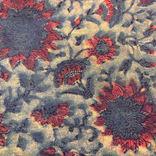 Pashmina Silk Feel Fabric with Handblocked Prints | Natural Fruit-Dyed Handblock Fabric for Sewing, Crafts & DIY - Light Green - Image 2
