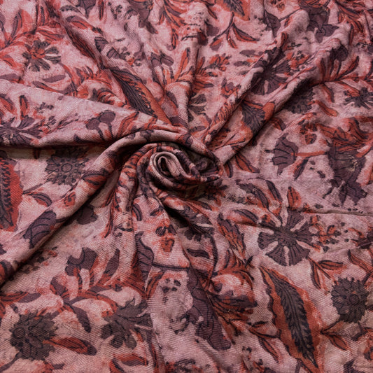 Pashmina Silk Feel Fabric with Handblocked Prints | Natural Fruit-Dyed Handblock Fabric for Sewing, Crafts & DIY - Red Flowers - Image 1