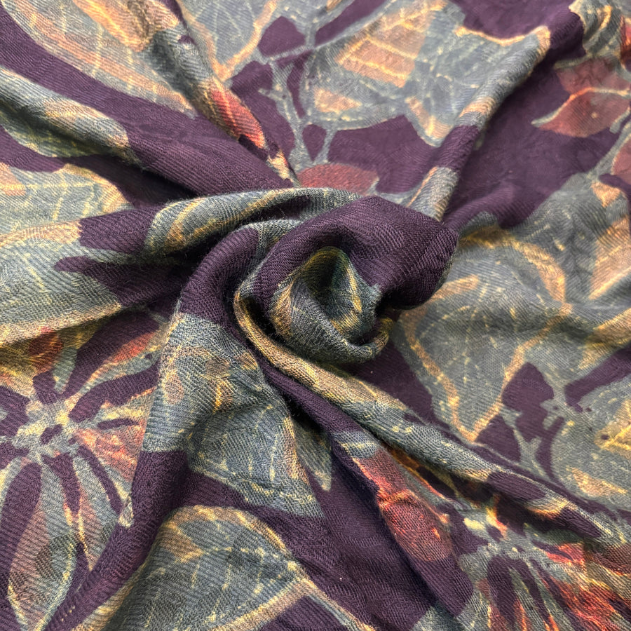 Vegan Pashmina Silk Feel Fabric with Handblocked Prints | Natural Fruit-Dyed Handblock Fabric for Sewing, Crafts & DIY - Green Leaves - Image 1