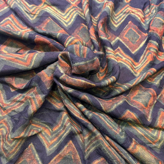 Pashmina Silk Feel Fabric with Handblocked Prints | Natural Fruit-Dyed Handblock Fabric for Sewing, Crafts & DIY - Chevron - Image 1