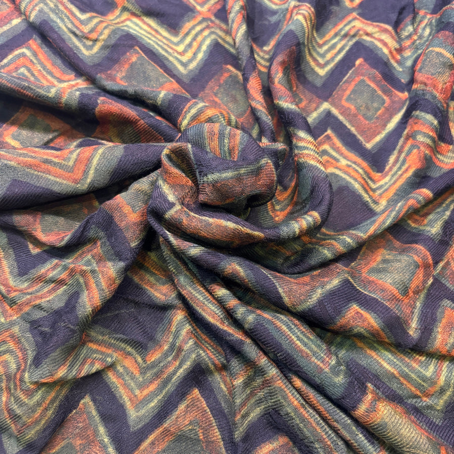 Pashmina Silk Feel Fabric with Handblocked Prints | Natural Fruit-Dyed Handblock Fabric for Sewing, Crafts & DIY - Chevron - Image 1