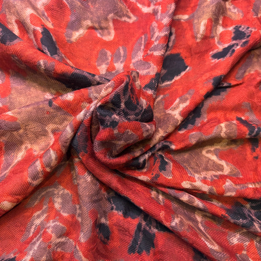 Pashmina Silk Feel Fabric with Handblocked Prints | Natural Fruit-Dyed Handblock Fabric for Sewing, Crafts & DIY - Black Leaves - Image 1