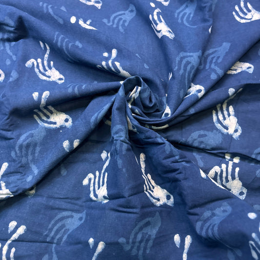 Dabu Indigo Handblock Cotton Print - Bird Pattern Print - Image 1