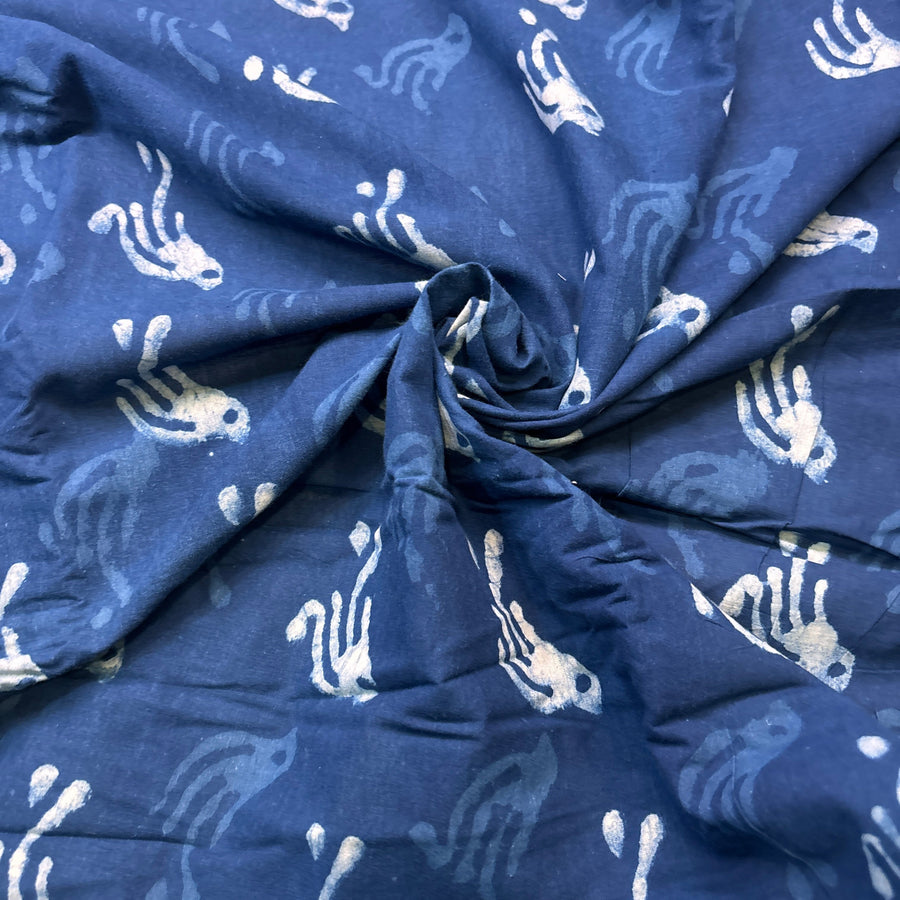 Dabu Indigo Handblock Cotton Print - Bird Pattern Print - Image 1
