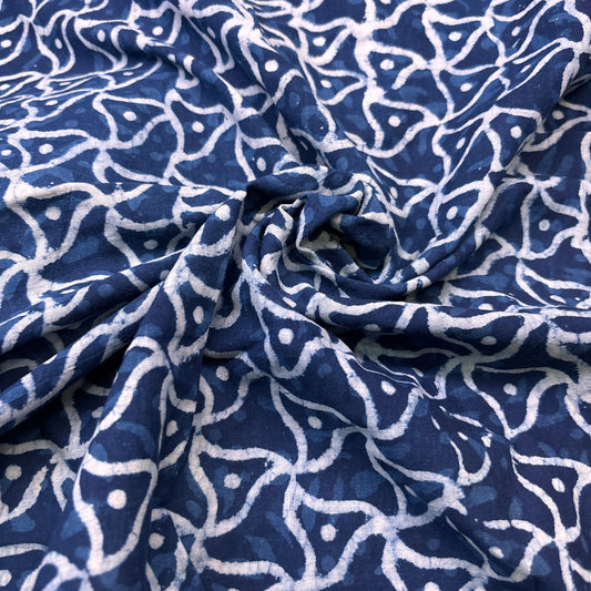 Dabu Indigo Handblock Cotton Print - Geometric Pattern Print - Image 1