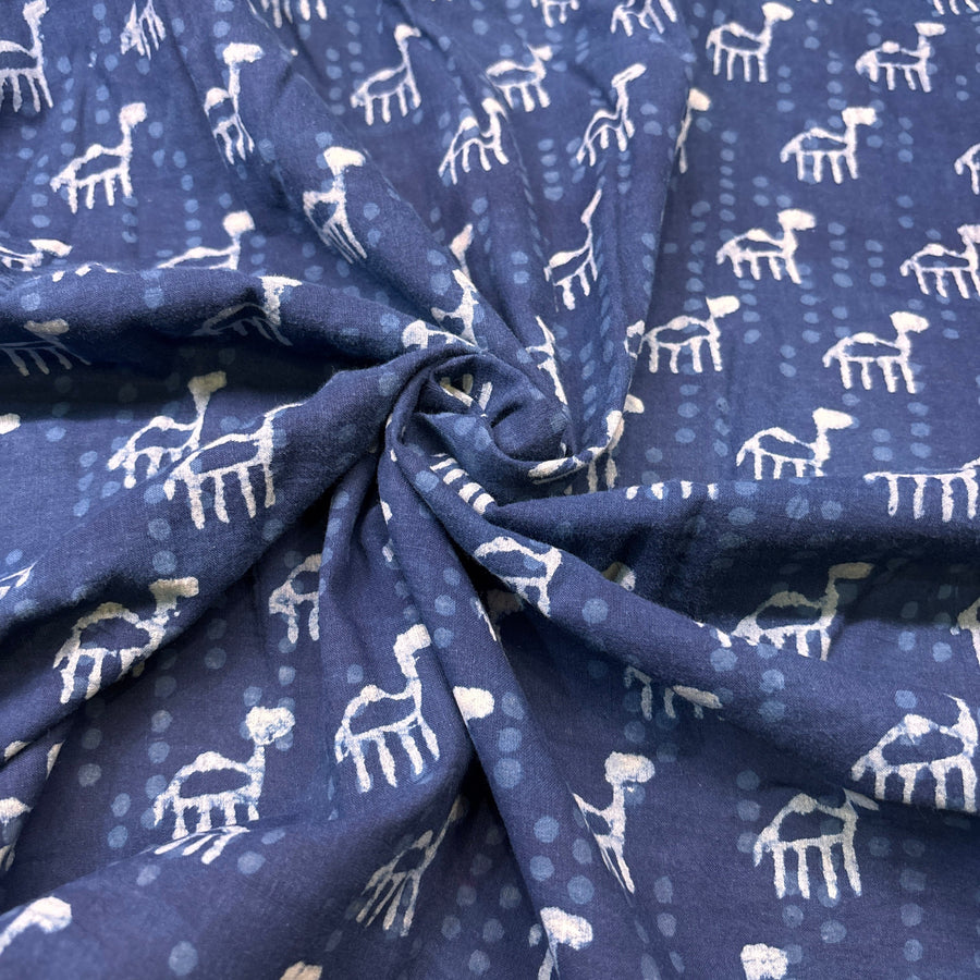 Dabu Indigo Handblock Cotton Print - Camel Pattern Print - Image 1