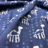 Dabu Indigo Handblock Cotton Print - Camel Pattern Print - Image 3