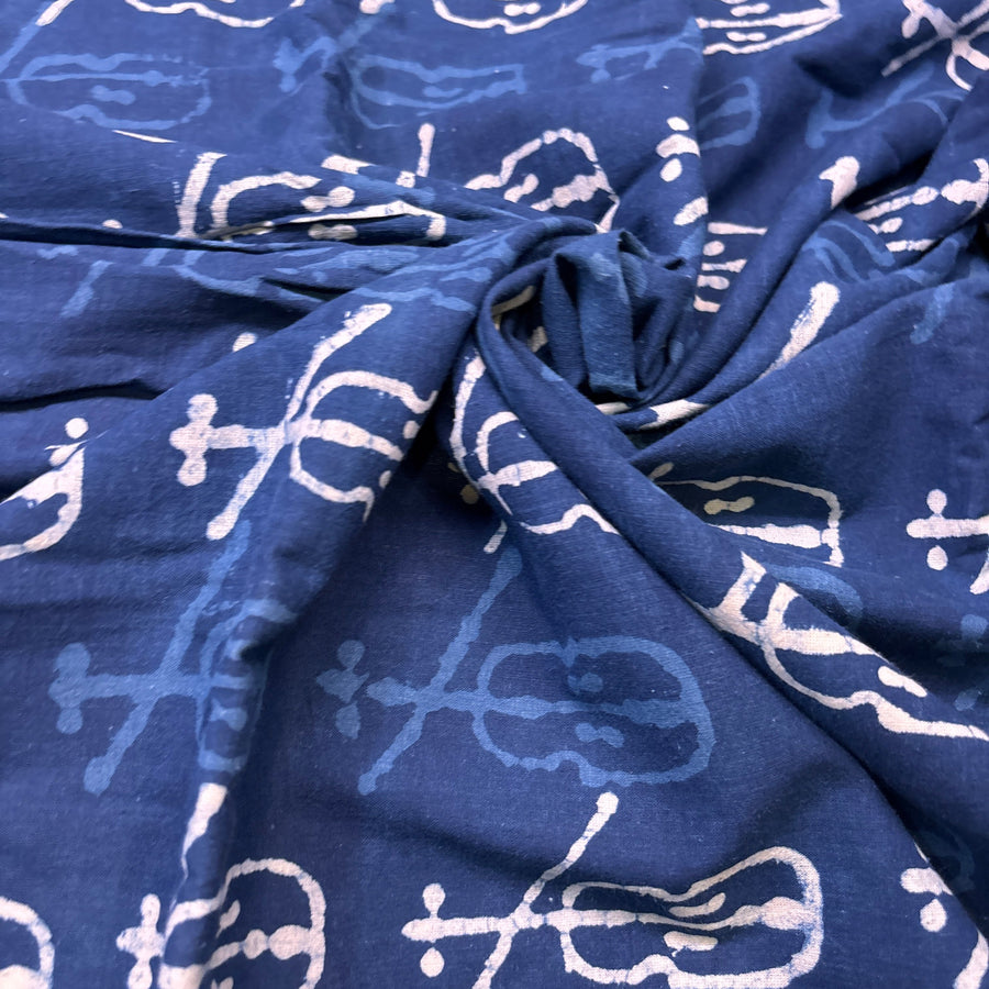 Dabu Indigo Handblock Cotton Print - Guitar Pattern Print - Image 1