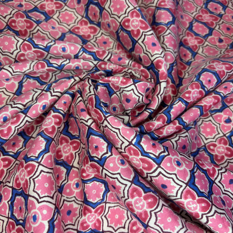 Geometric Floral Print Deadstock Fabric - Pink - 7 Yards + Free Shipping - Image 1