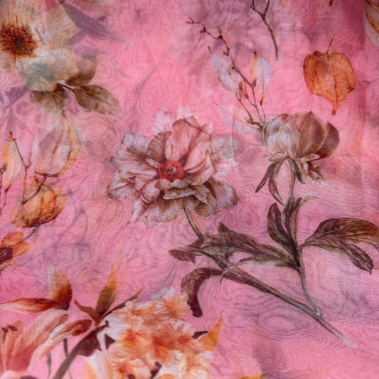 6 Yards Pink Floral Organza Fabric + Free Shipping - Image 1