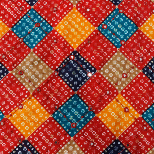 Vibrant Red and Yellow Patchwork with Mirror Work - Image 2