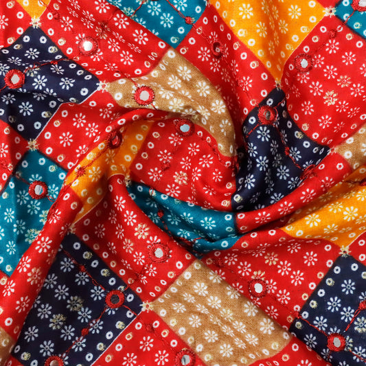 Vibrant Red and Yellow Patchwork with Mirror Work - Image 1