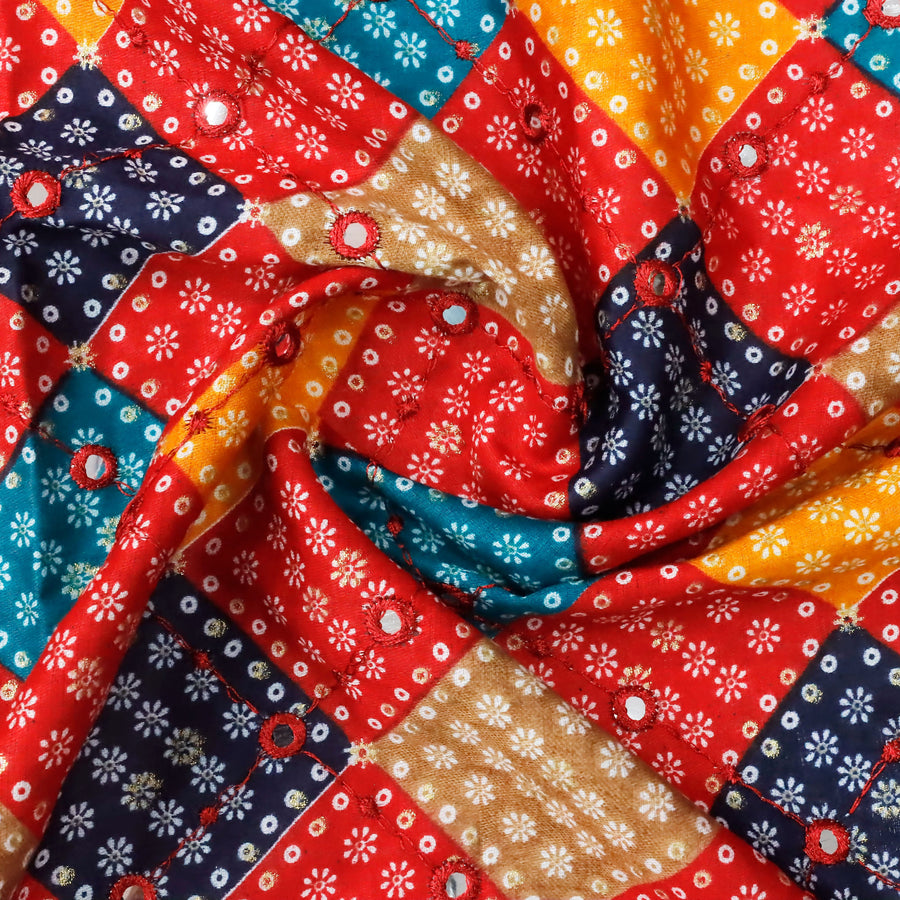 Vibrant Red and Yellow Patchwork with Mirror Work - Image 1