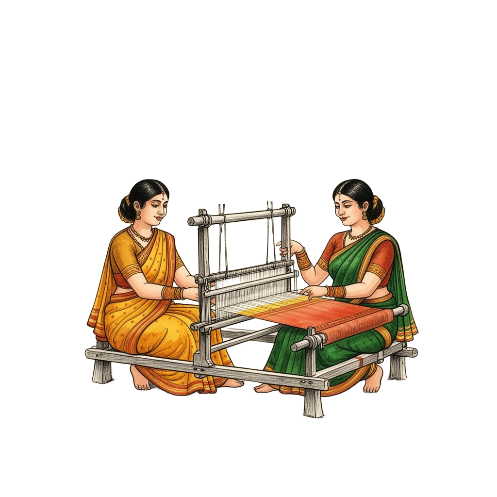 Women weaving on traditional handloom